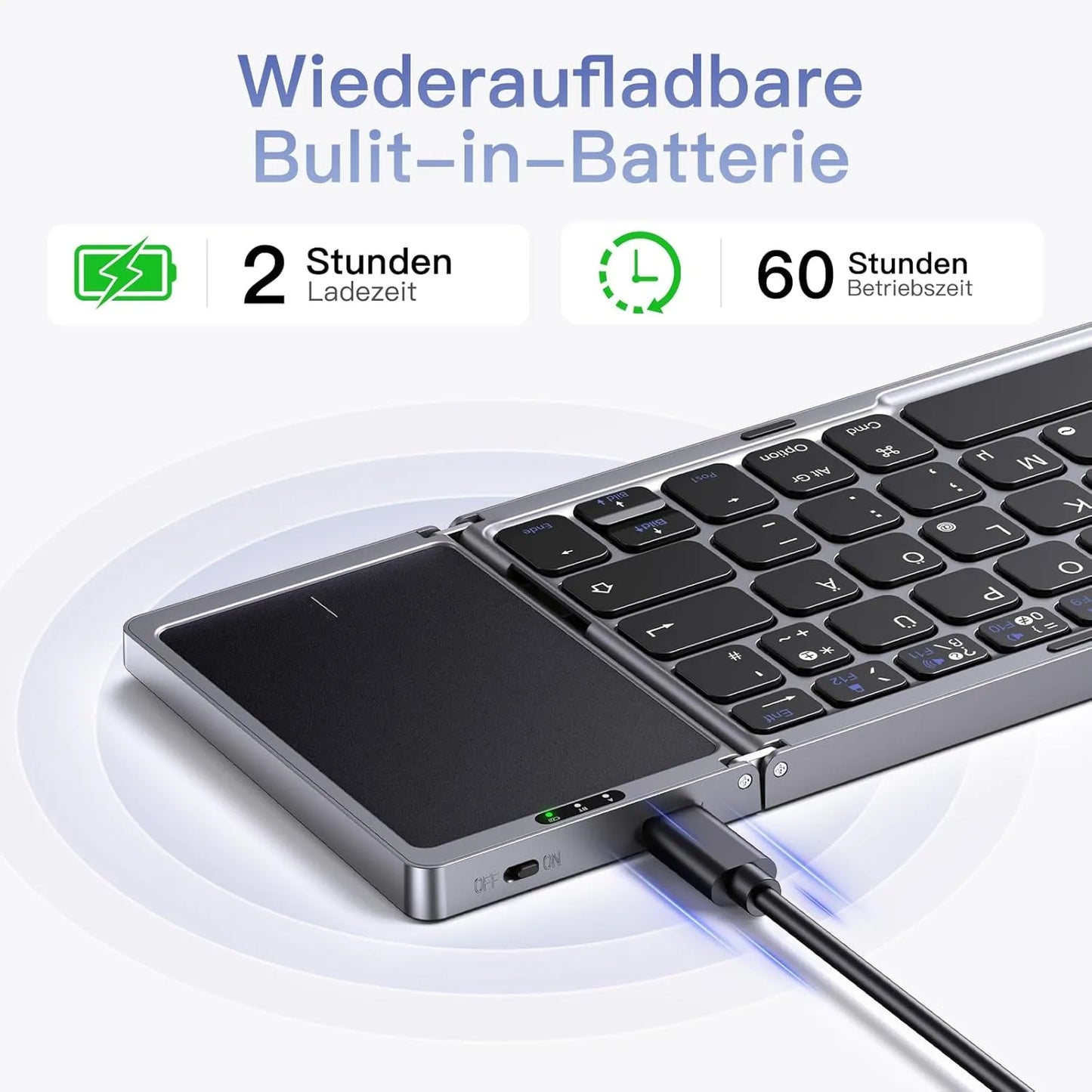 FoldKeyX, faltbare Tastatur mit Mousepad, kabellos