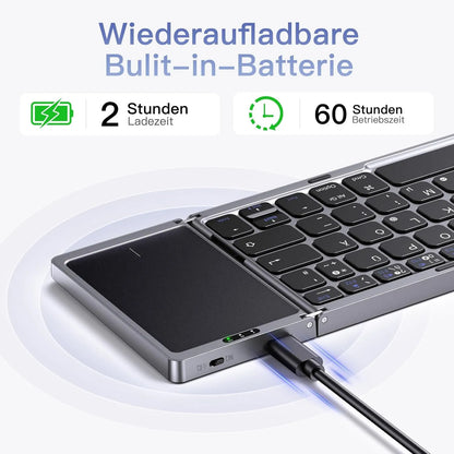 FoldKeyX, faltbare Tastatur mit Mousepad, kabellos